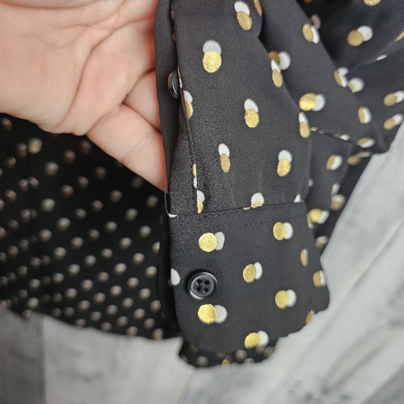 Who What Wear Black Gold Polka Dots Button Down Collared Top Blouse Long Sleeve - Picture 7 of 8